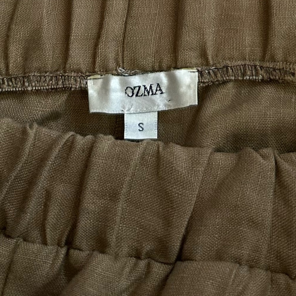 OZMA Olive Green Wide-Leg Linen Pants - Picture 3 of 10